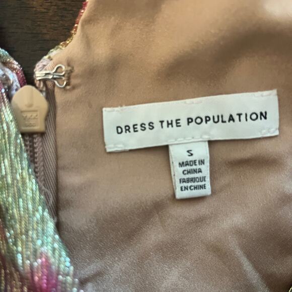 Dress the Population Lorain Abstract Print Metallic Tiered Gown Maxi Dress Sz S - Picture 7 of 7